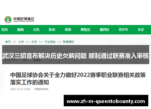 武汉三镇宣布解决历史欠薪问题 顺利通过联赛准入审核 武汉三镇宣布解决历史欠薪问题 顺利通过联赛准入审核